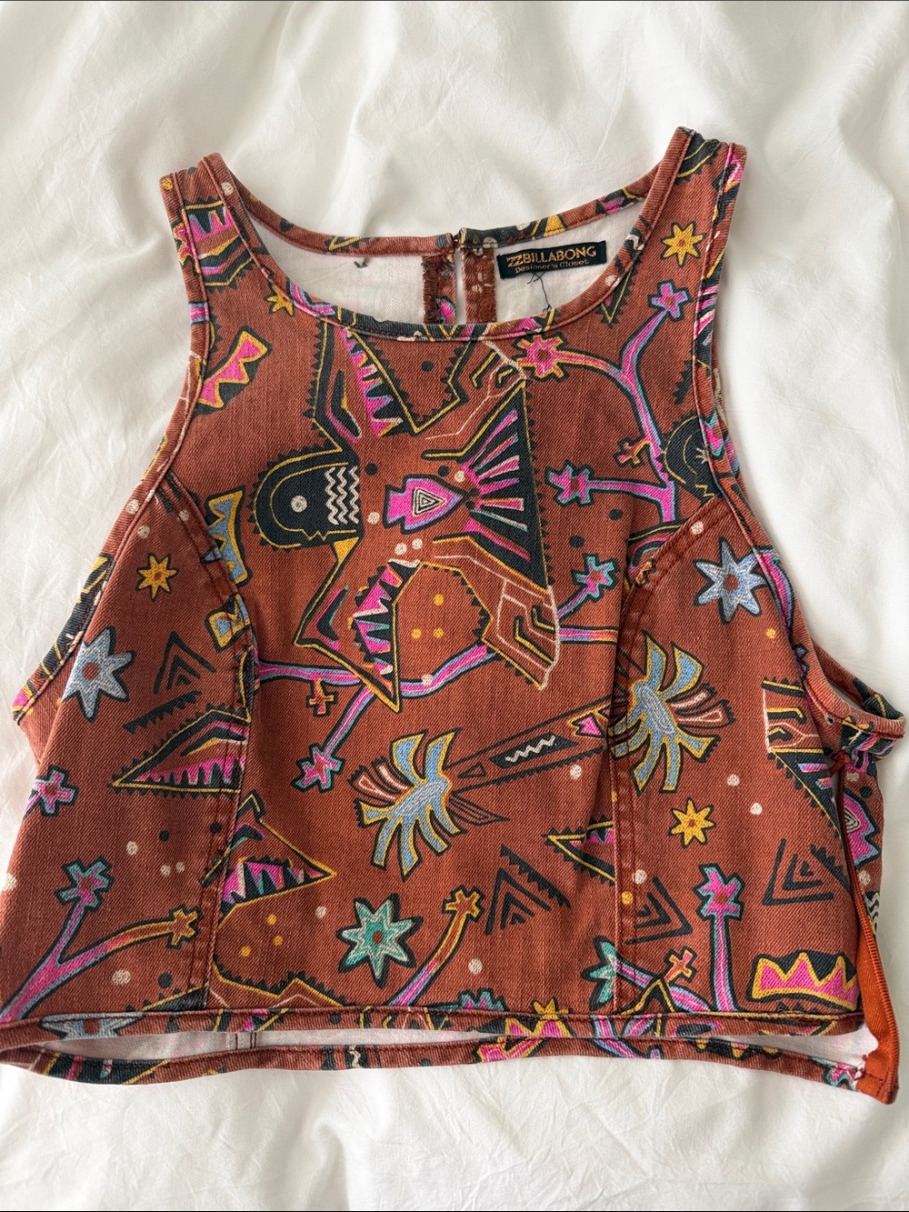 Billabong Rust Tribal Print Cropped Tank with Multicolor Accents